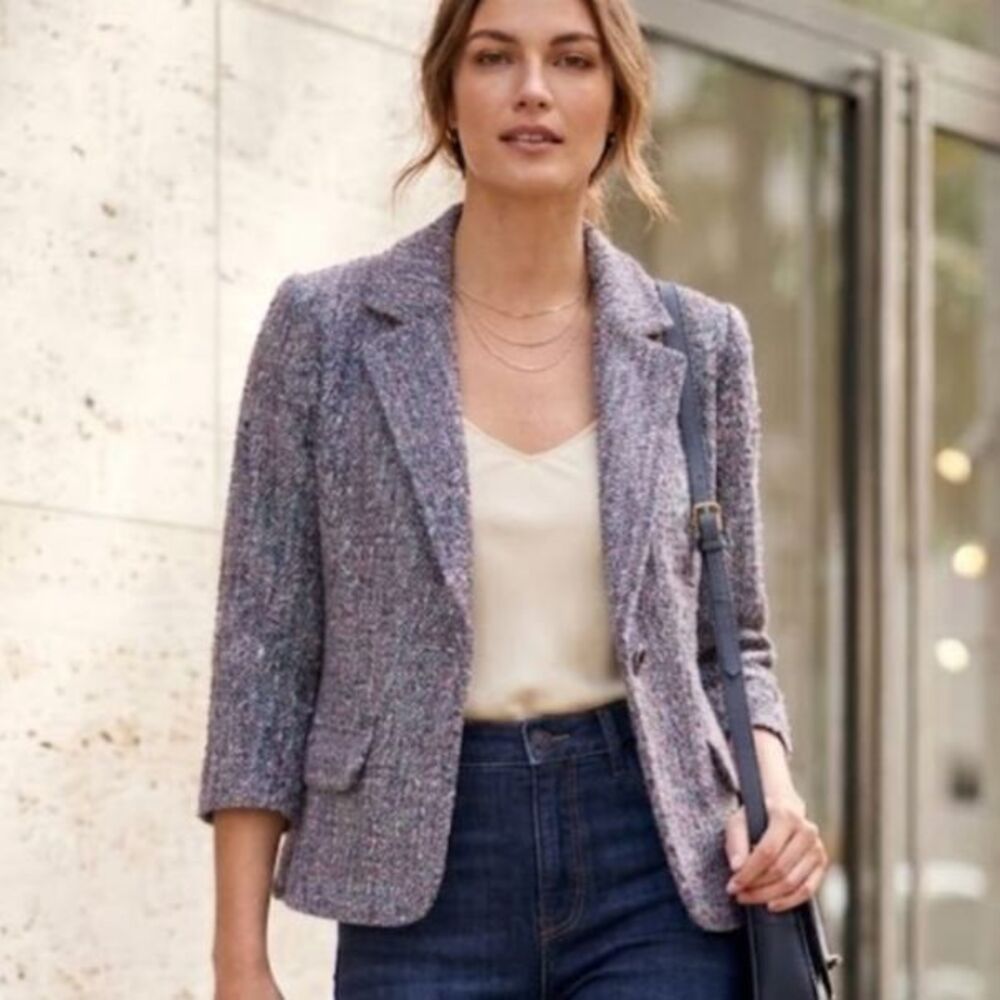 J Jill Blazer Jacket Women's Size 6 S M indigo Lilac Cotton Blend Excellent Cond